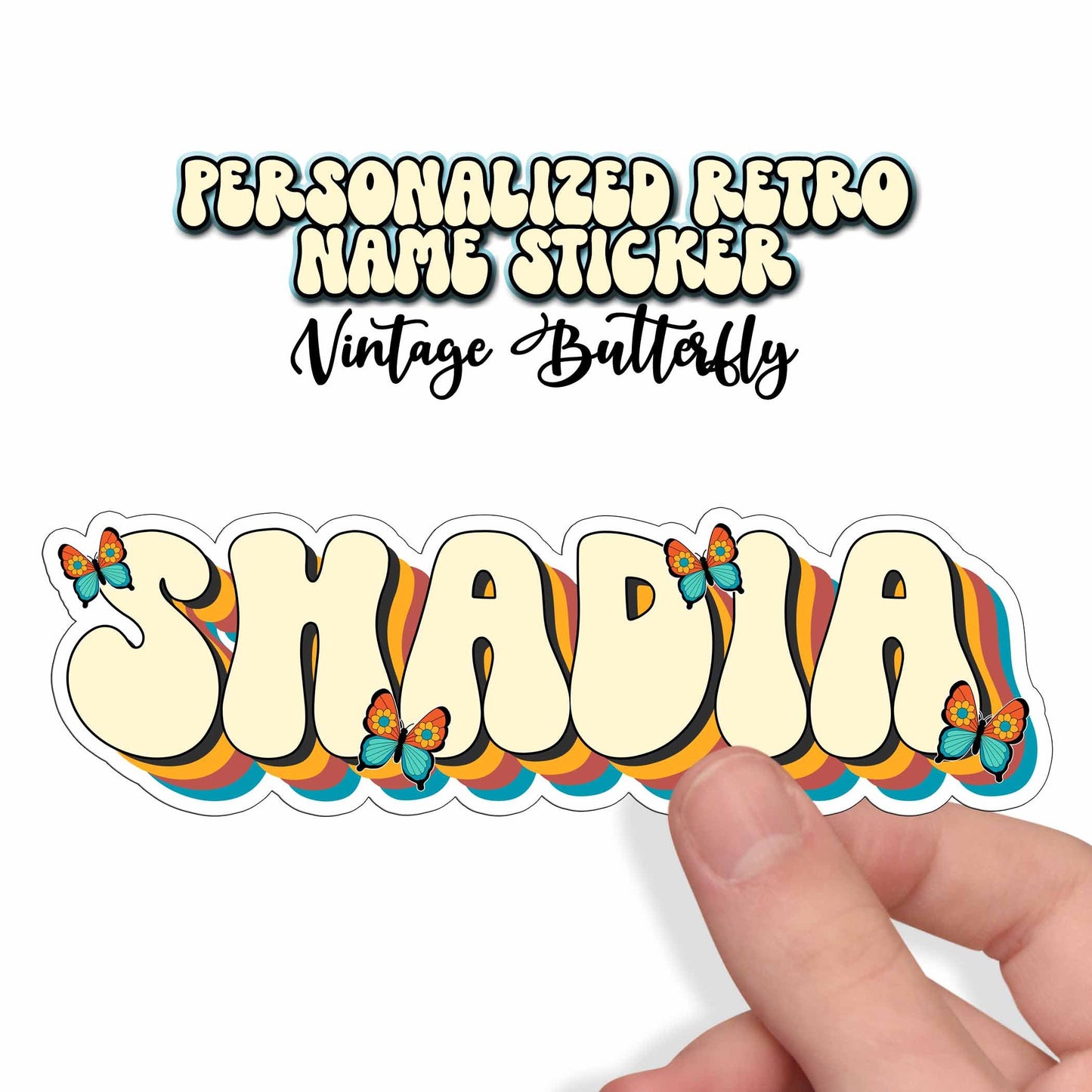 Retro Custom Name Sticker, Custom Sticker, Personalized Sticker, Custom Name Sticker, Hippie Sticker, Vintage Sticker Choose Daisy Butterfly