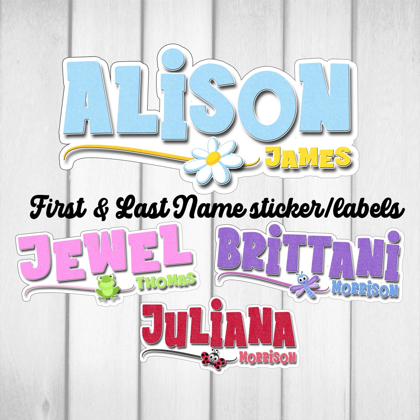 Personalized Name Stickers, Cute Bugs and Insects, First and Last Name Custom Sticker, School Supply Label, Waterproof Stickers