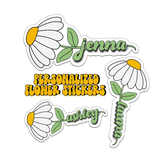 Daisy Custom Name Sticker, Custom Sticker, Personalized Stem Sticker, Custom Name Sticker, Daisy Flower Stem With Name or Text Sticker