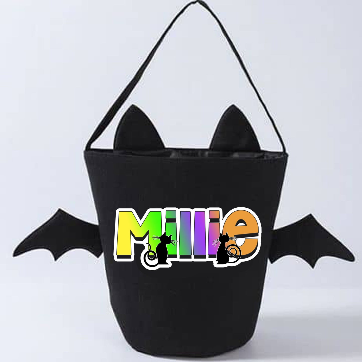 Black Cat Personalized Name Sticker, Halloween Custom Stickers, Treat Bag Party Favors, Candy Bucket Name Tag Label, Goodie Bag Sticker