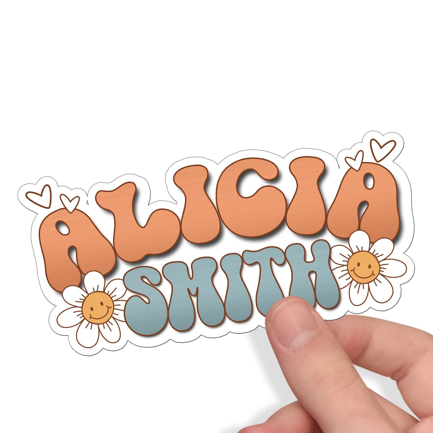 Custom Retro Sticker, Personalized Text Sticker, Custom Name Sticker, Hippie Sticker, Vintage Sticker, Groovy Daisy Love, School Labels