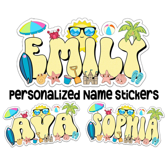 Personalized Beach Name Sticker, Custom Text Sticker, Waterproof Sticker, Nautical Birthday Party Favor, Cool Stickers, Sea Life Sticker