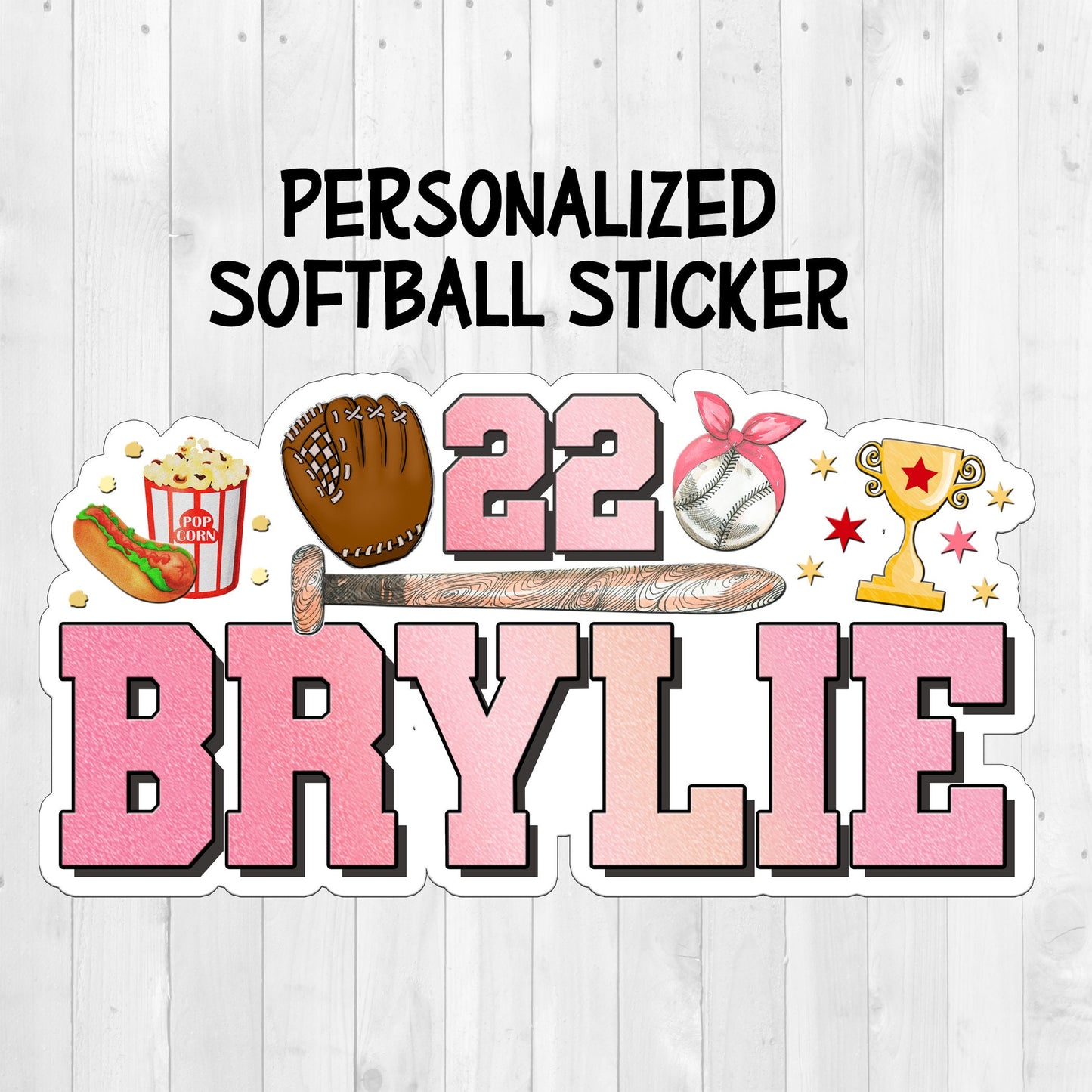 Softball Custom Name Sticker, Custom Stickers, Waterproof Sticker, Party Favors, Team Sticker, Laptop Sticker, Cute Sports Stickers for Kids