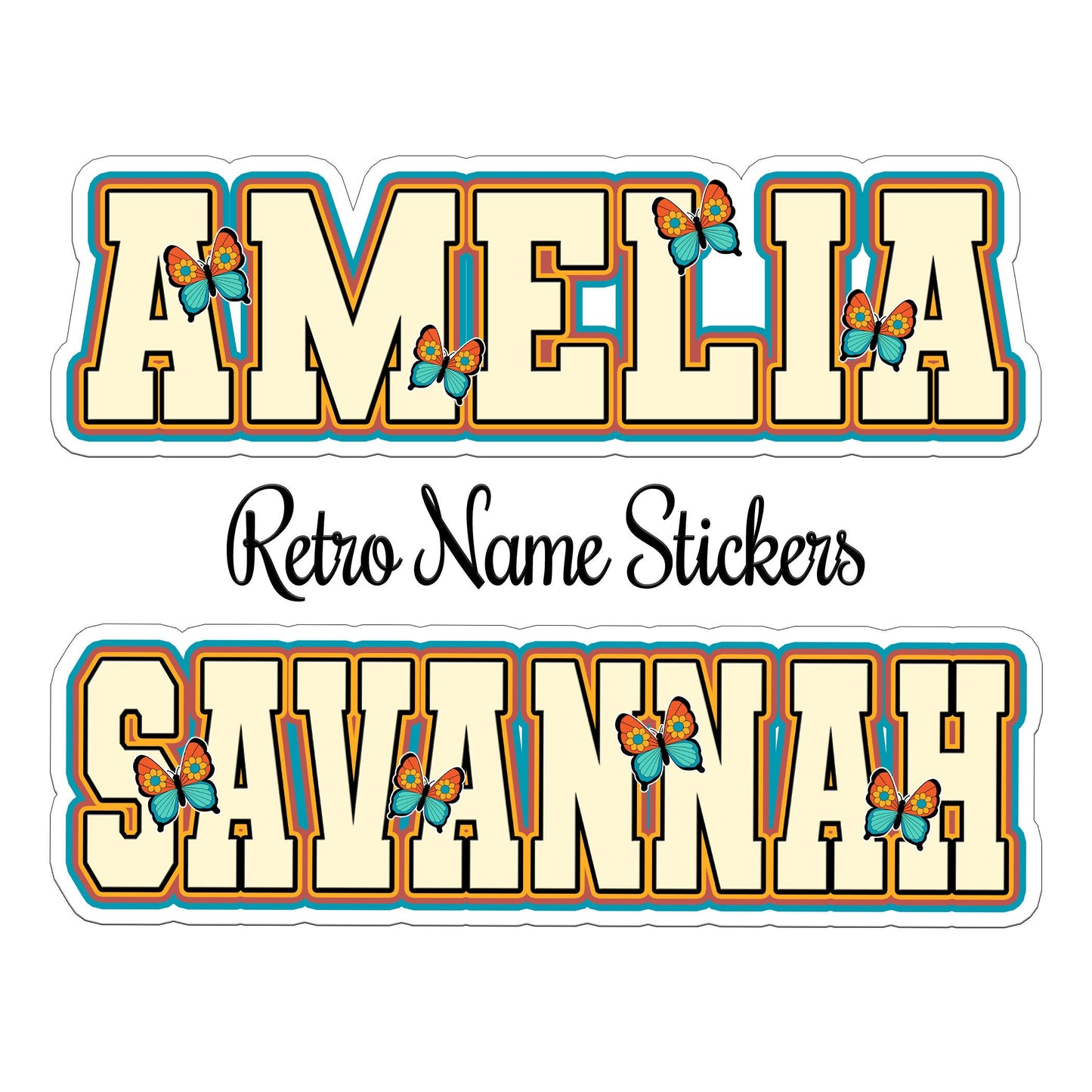 Retro Custom Name Sticker, Custom Sticker, Personalized Sticker, Custom Name Sticker, Hippie Sticker, Vintage Sticker, Butterfly Sticker