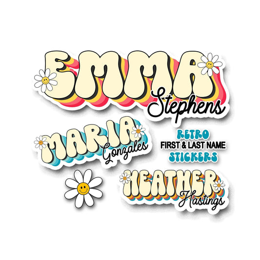 First and Last Name Sticker, Custom Waterproof Retro Decals, Personalized School Labels, Water Bottle Stickers, Camp and Day Care Stickers