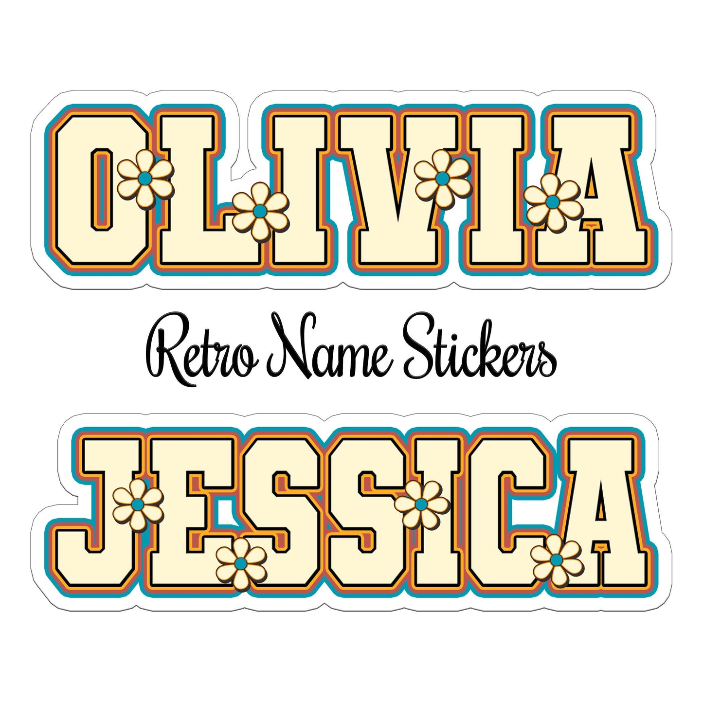 Retro Custom Name Sticker, Custom Sticker, Personalized Sticker, Custom Name Sticker, Hippie Sticker, Vintage Sticker, Daisy Sticker