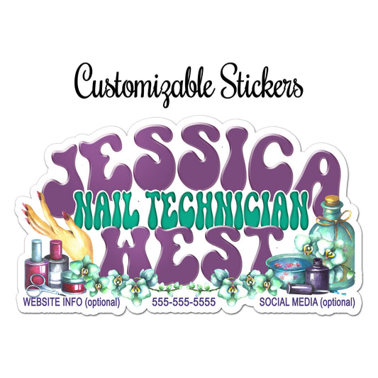 Custom Nail Technician Stickers | Personalized Nail Artist and Manicurist Stickers | Vintage Retro Decals for Handouts & Promotions