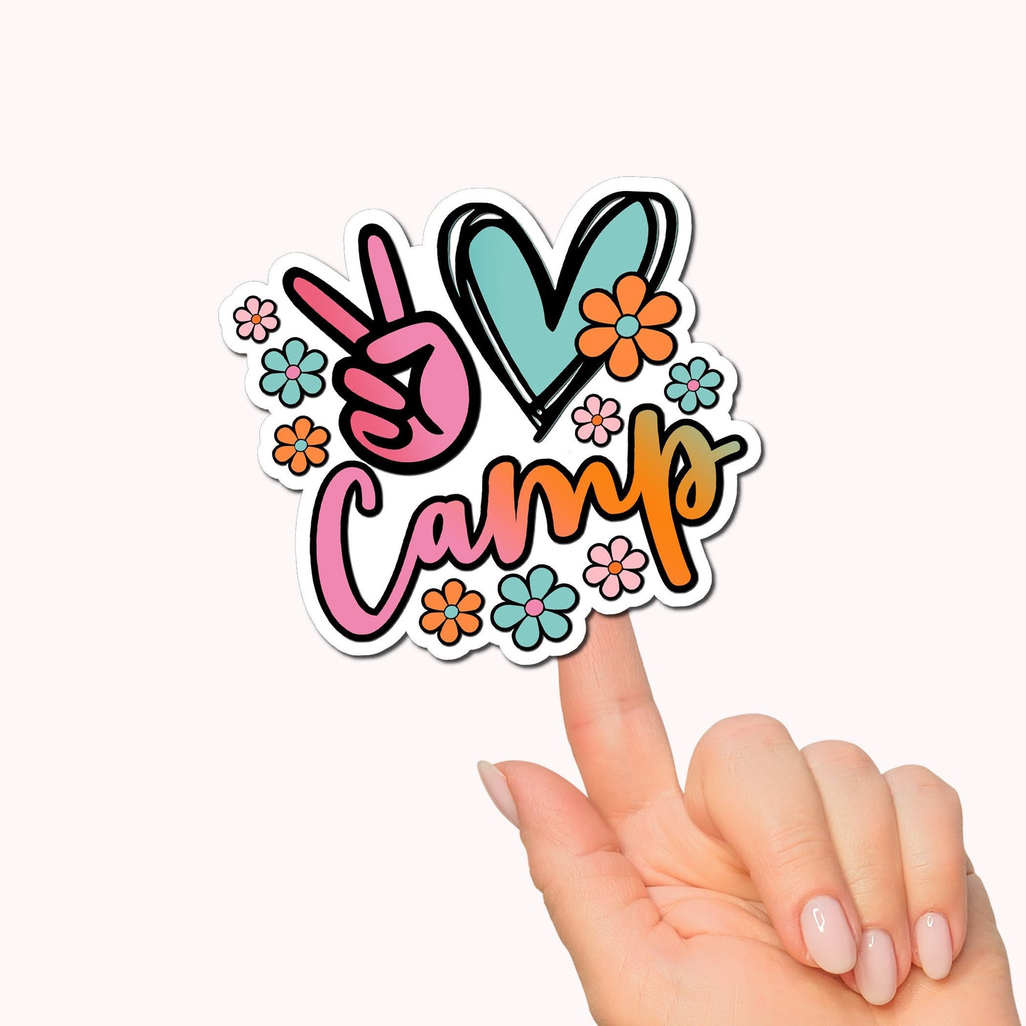 Peace Love Camp Waterproof Sticker, Camping Decal, Vinyl Sticker, Funny Sticker, Outdoor Sticker, Glamping Sticker, Water Bottle Sticker