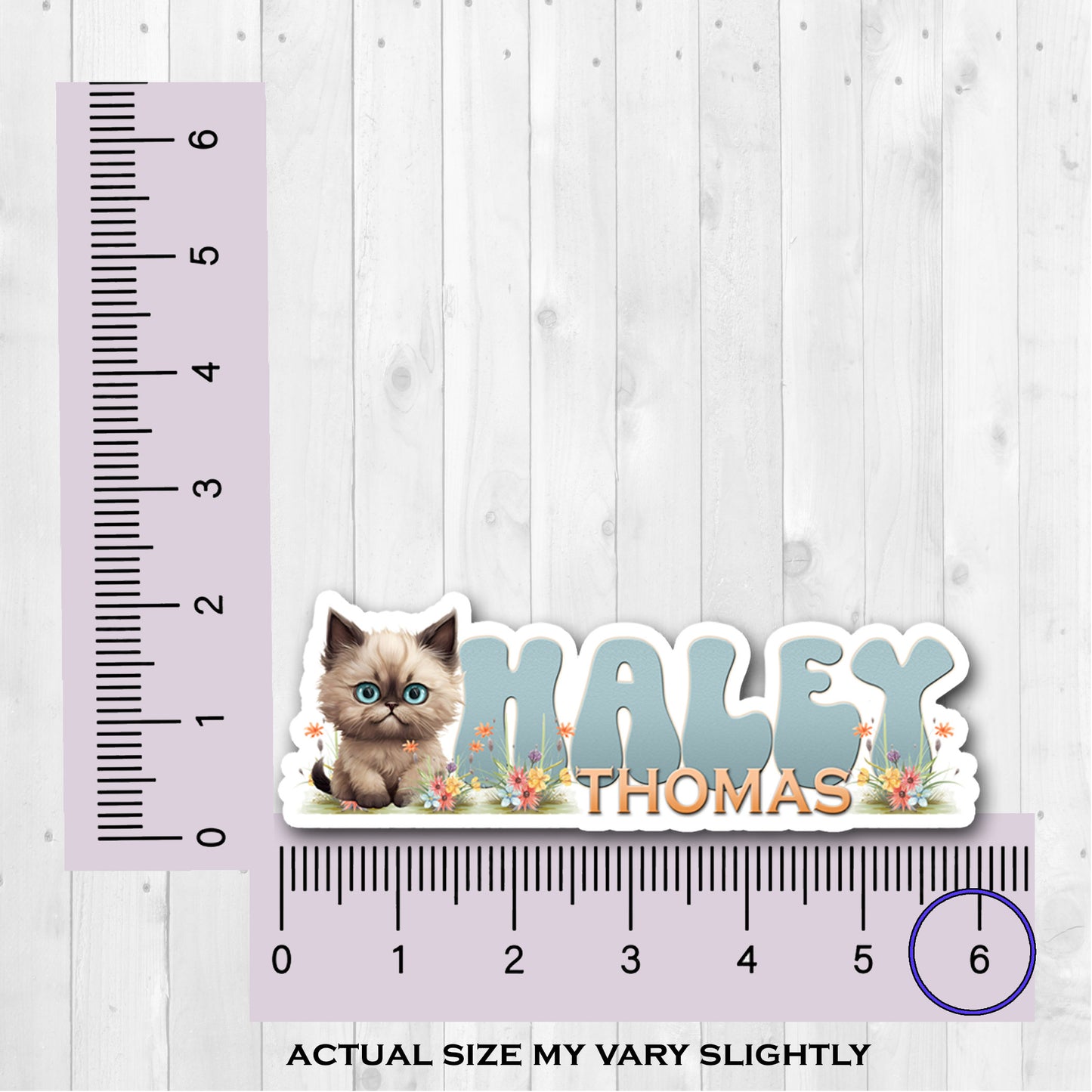 Cute Kitty Cat Name Sticker, Custom First Last Name Waterproof Decals, Personalized School Supply Label, Stickers for Laptop Waterbottle