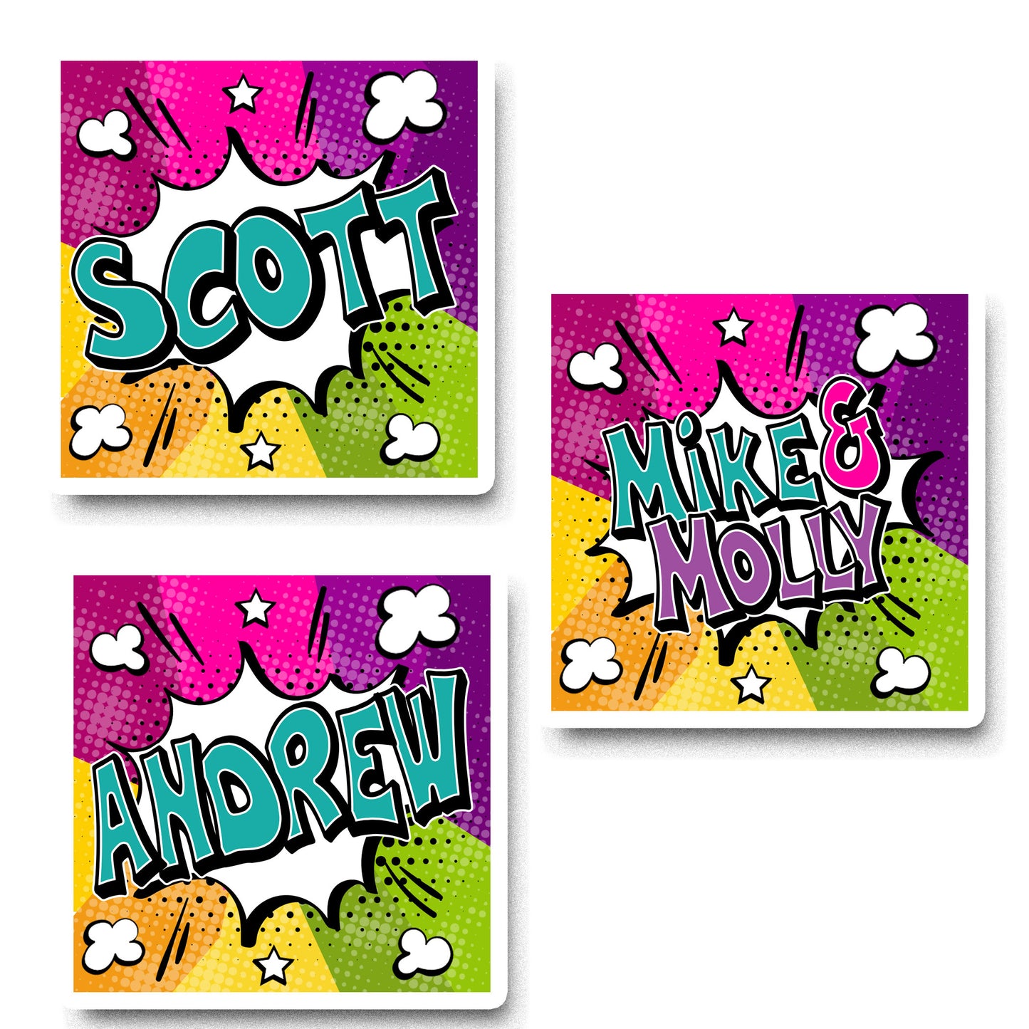 Custom Text Sticker, Comic Book Pop Art First Last Name Sticker, Personalized Aesthetic Waterproof Decal, Birthday Party Stickers for Kids