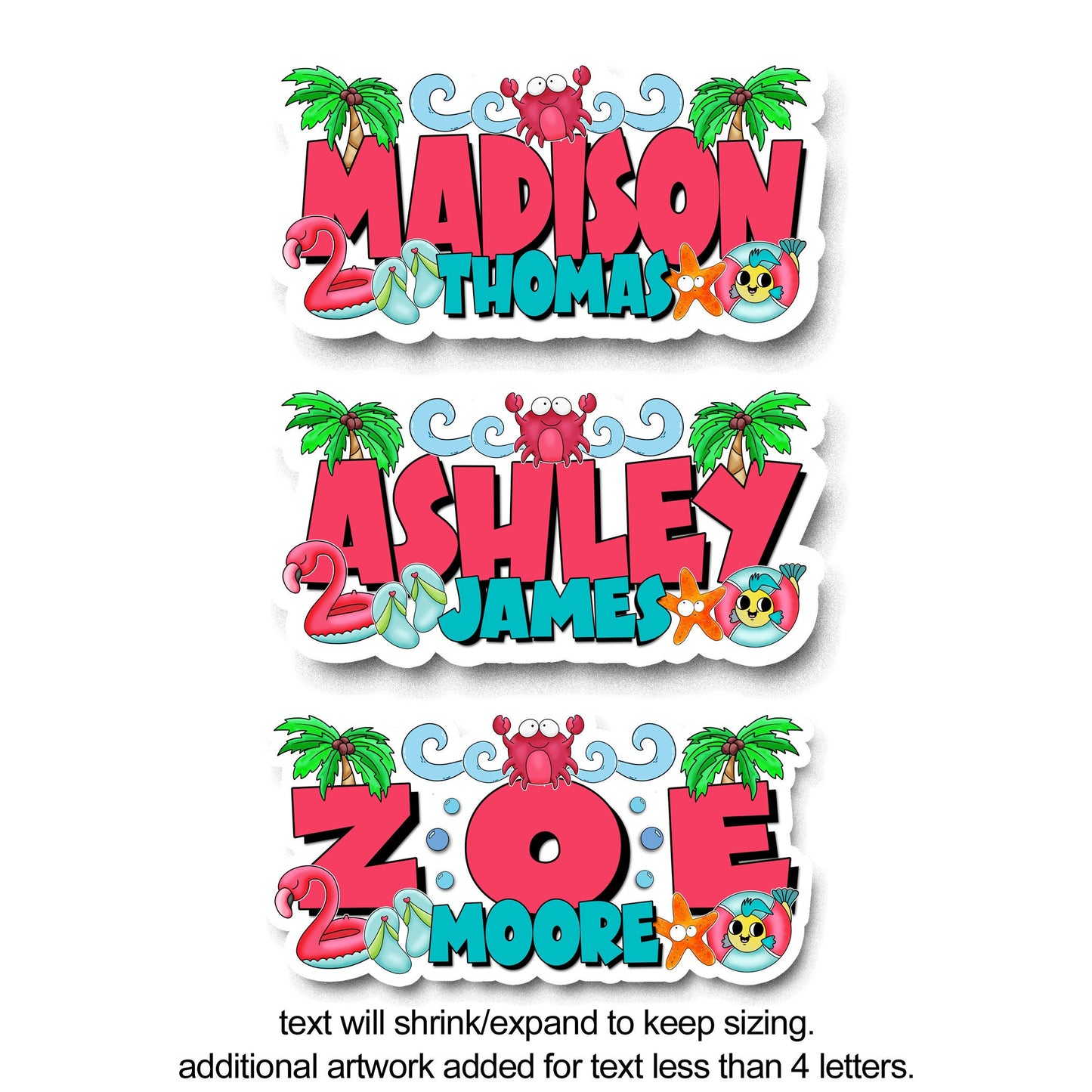 Personalized Summer Name Sticker, Custom Text Sticker, Waterproof Sticker, Beach Birthday, Pool Party Favor, Cool Stickers, Nautical Decal,