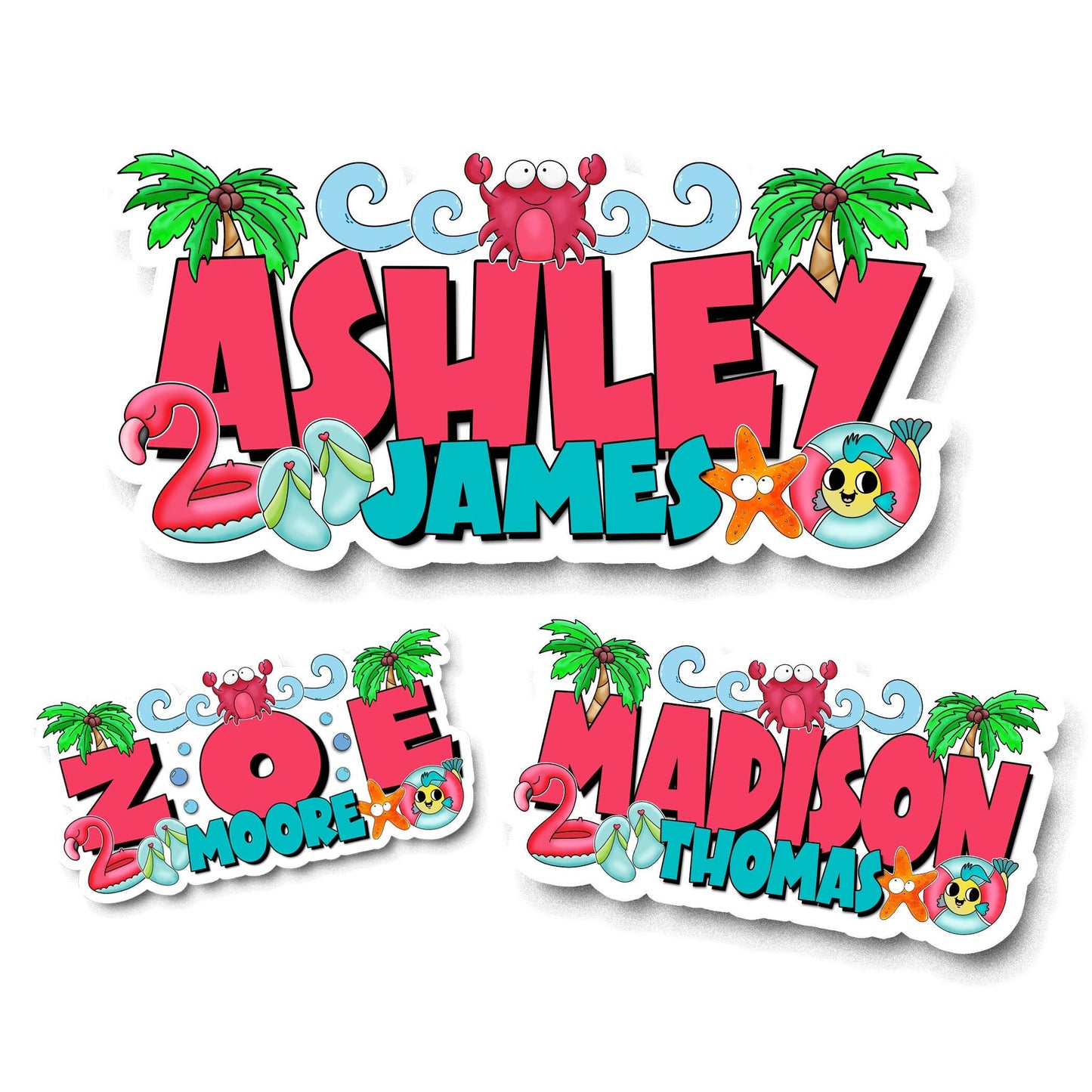 Personalized Summer Name Sticker, Custom Text Sticker, Waterproof Sticker, Beach Birthday, Pool Party Favor, Cool Stickers, Nautical Decal,