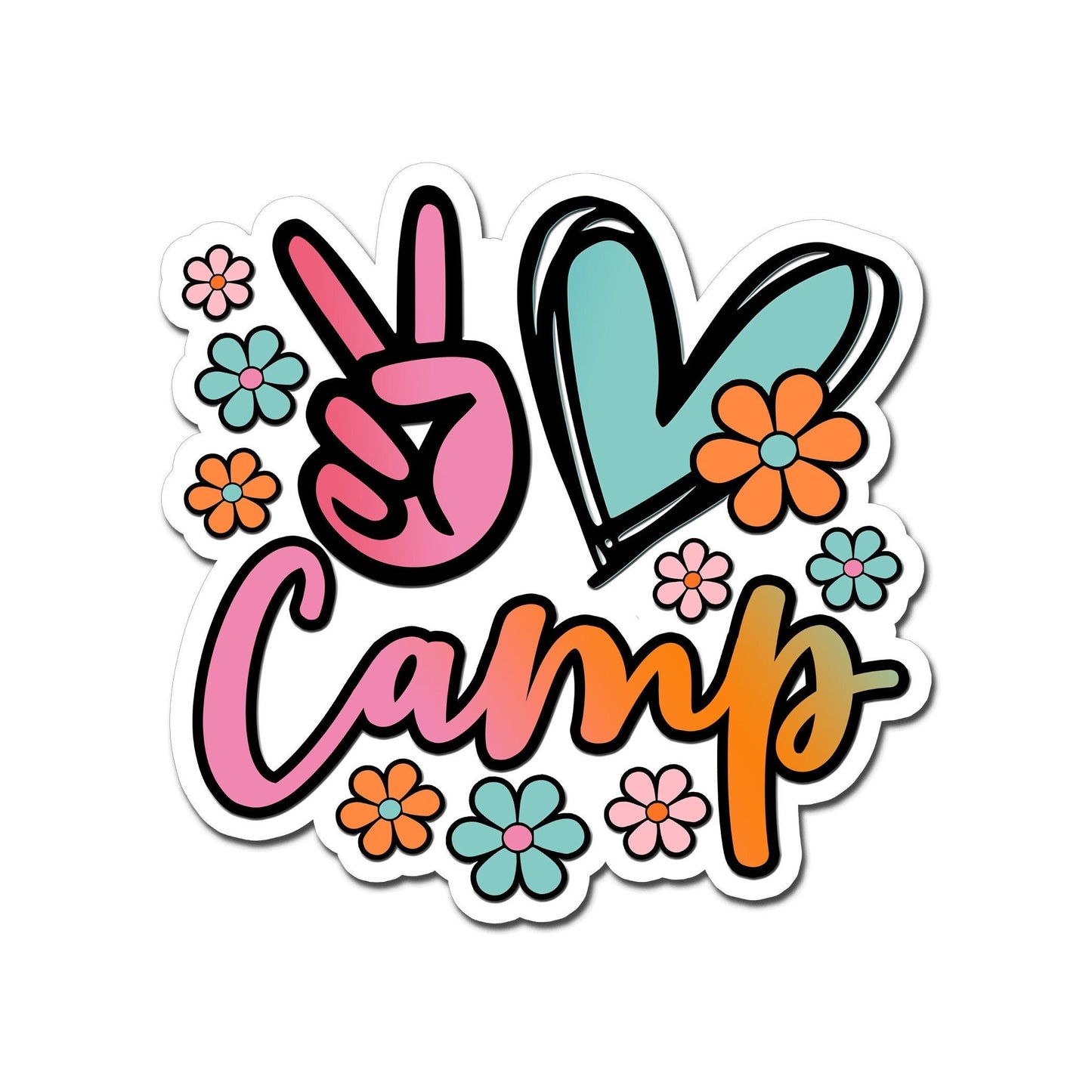 Peace Love Camp Waterproof Sticker, Camping Decal, Vinyl Sticker, Funny Sticker, Outdoor Sticker, Glamping Sticker, Water Bottle Sticker