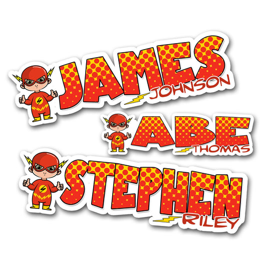 Speedster Superhero Custom Name Sticker, First Last Name Label, Personalized Aesthetic Waterproof Sticker, Daycare Camp School Supply Labels