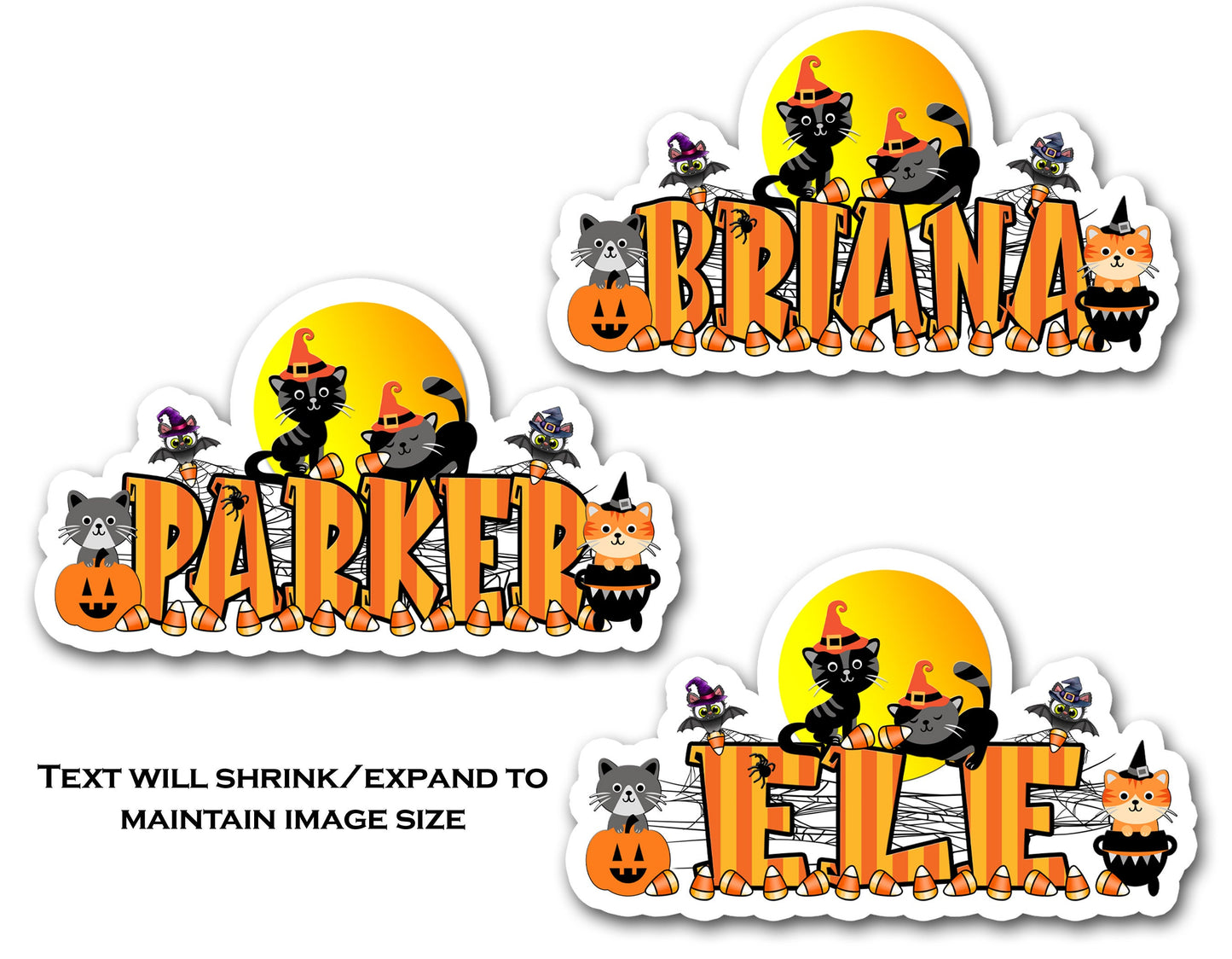 Custom Name Sticker, Black Cats Full Moon Decal, Halloween Party Favor Waterproof Tumbler Label, Spooky Candy Bucket, Creepy Treat Bag Decor