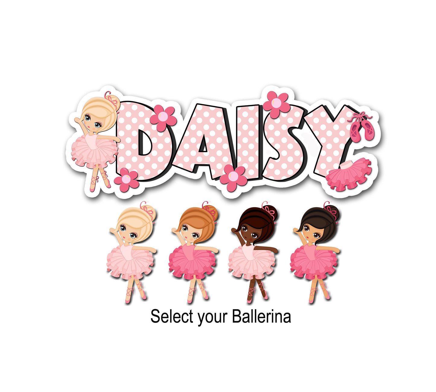 Pink Ballerina Name Sticker, Choose Your Dancer, Custom Text Sticker, Ballet Personalized Sticker, Cute Girl Dance Name Label, Tutu Sticker