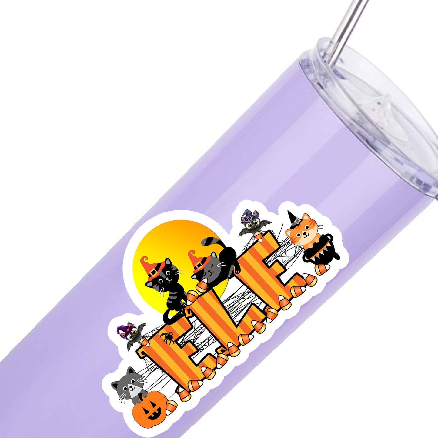 Custom Name Sticker, Black Cats Full Moon Decal, Halloween Party Favor Waterproof Tumbler Label, Spooky Candy Bucket, Creepy Treat Bag Decor