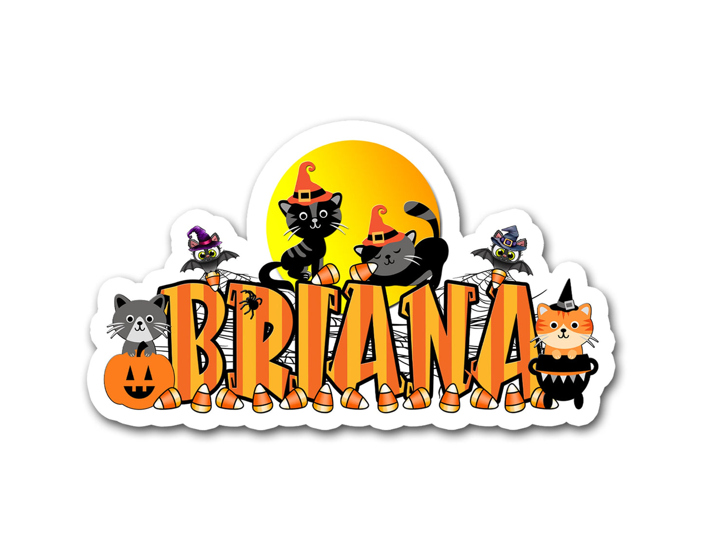 Custom Name Sticker, Black Cats Full Moon Decal, Halloween Party Favor Waterproof Tumbler Label, Spooky Candy Bucket, Creepy Treat Bag Decor