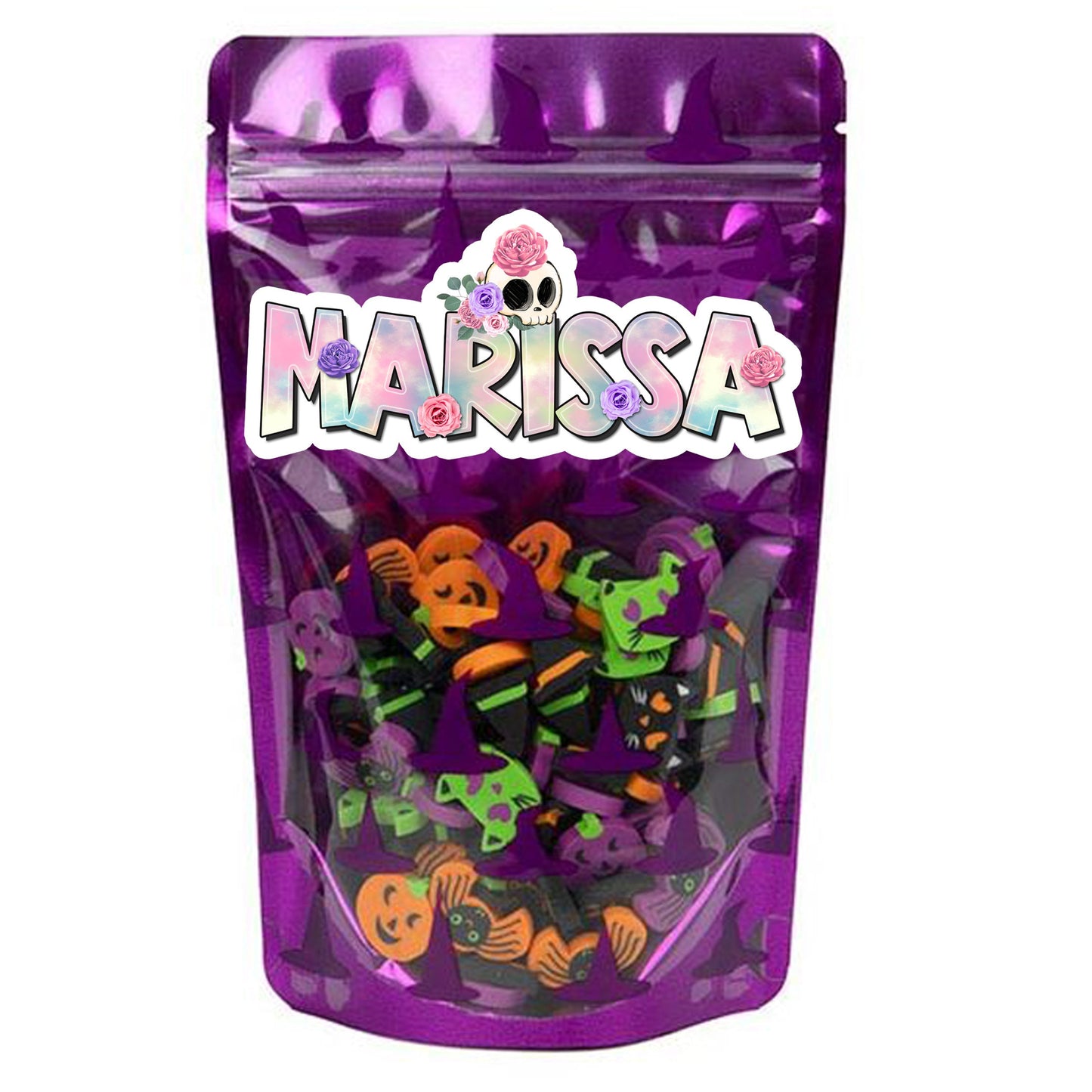 Custom Pink Sugar Skull Name Sticker, Spooky Halloween Decal, Candy Bucket Label, Party Favor Waterproof Tumbler Decor, Creepy Treat Bag Art