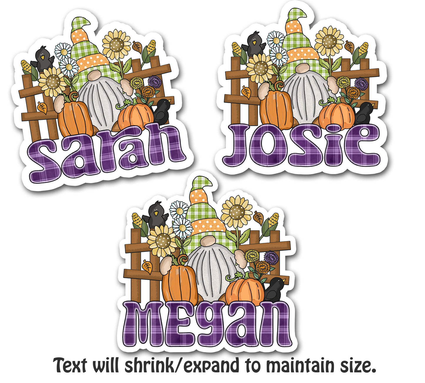 Autumn Gnome Custom Name Sticker, Custom Text Sticker, Fall Water Bottle Decal, Pumpkin Patch Name Label, Autumn Mug Aestetic Sticker