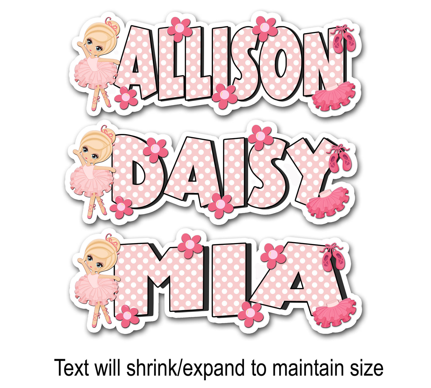 Pink Ballerina Name Sticker, Choose Your Dancer, Custom Text Sticker, Ballet Personalized Sticker, Cute Girl Dance Name Label, Tutu Sticker