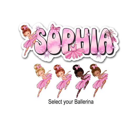 Pink Ballerina Name Sticker, Choose Your Dancer, Custom Text Sticker, Ballet Personalized Sticker, Cute Girl Dance Name Label, Tutu Sticker