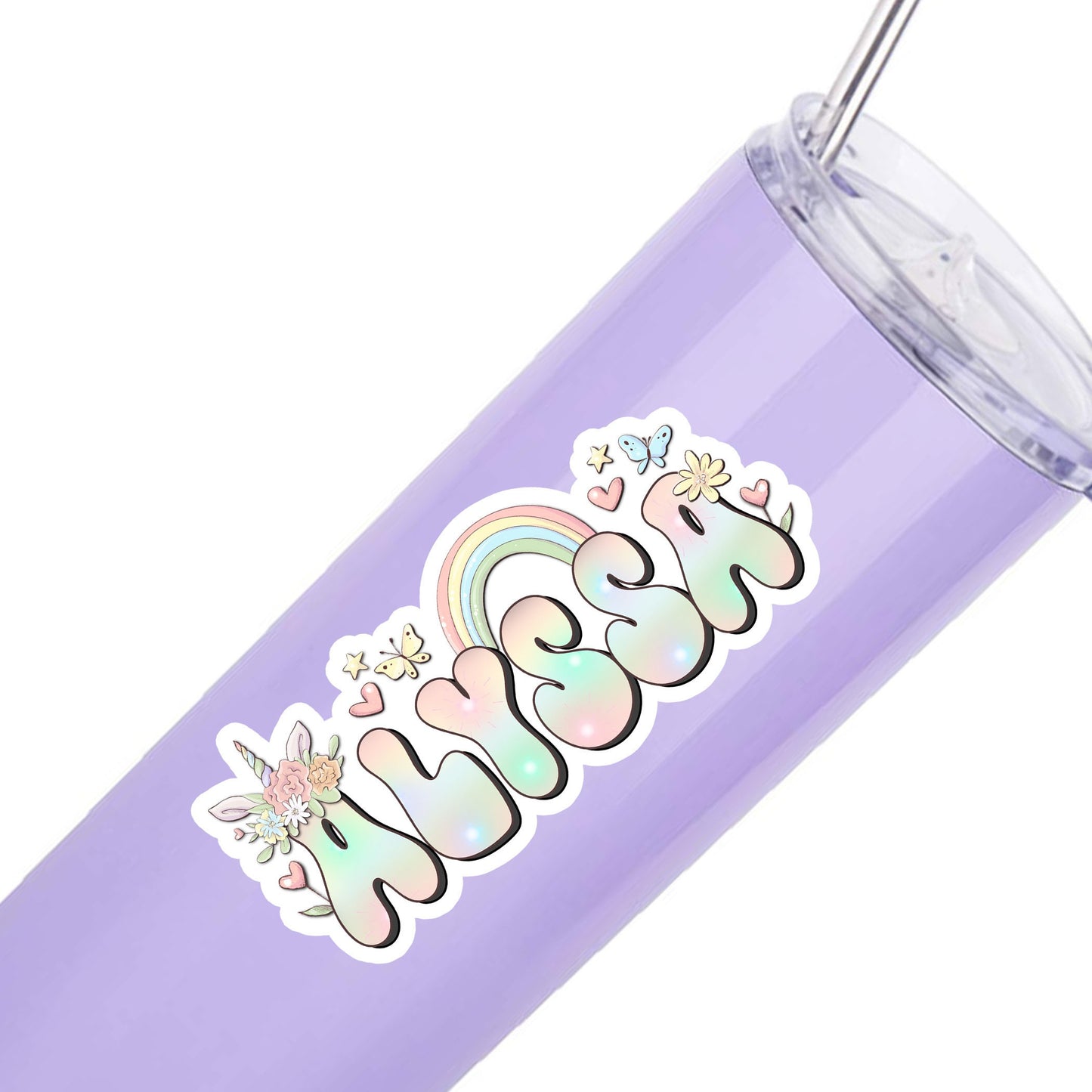 Rainbow Unicorn Name Sticker, Cute Retro Sticker, Custom Text Sticker, Personalized Decal, Water Bottle Sticker, Daycare School Supply Label