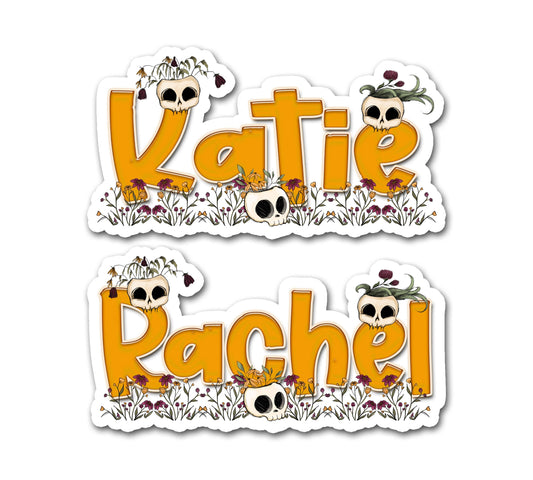 Scull Name Sticker, Halloween Custom Text Sticker, Personalized Sugar Scull Decal, Treat Bag Label, Day of the Dead, October Autumn Sticker