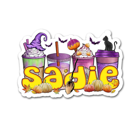 Halloween Pumpkin Spice Custom Name Sticker, Custom Text Sticker, Fall Water Bottle Label, Cute Witch Coffee Decal, Autumn Mug Name Label