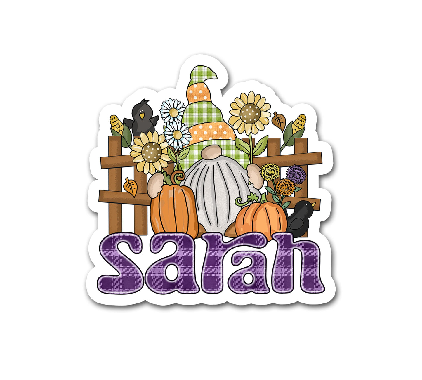 Autumn Gnome Custom Name Sticker, Custom Text Sticker, Fall Water Bottle Decal, Pumpkin Patch Name Label, Autumn Mug Aestetic Sticker