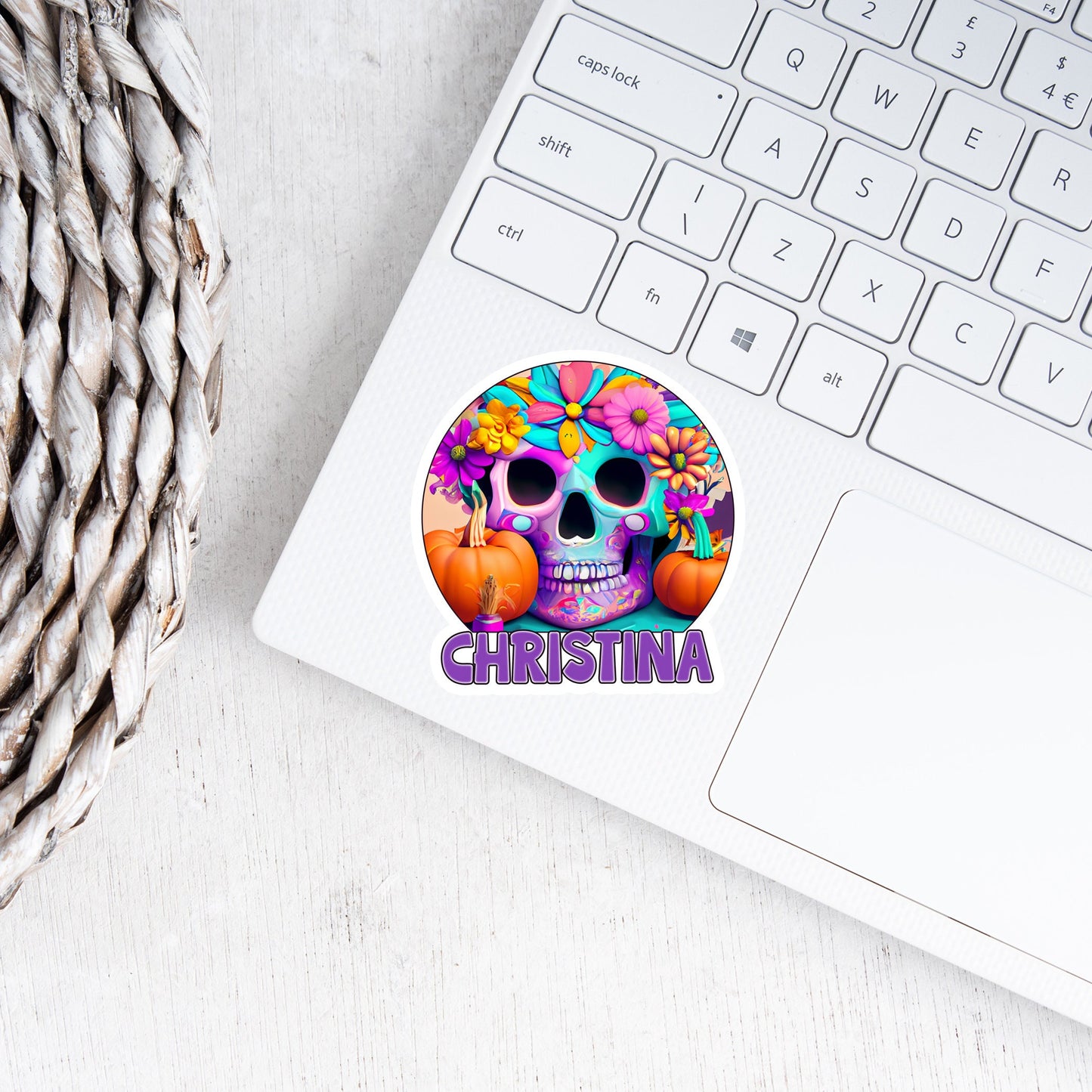 Sugar Scull Name Sticker, Custom Text Sticker, Halloween Personalized Sticker, Hippie Sticker, Groovy October Boo Box Treat Bag Label