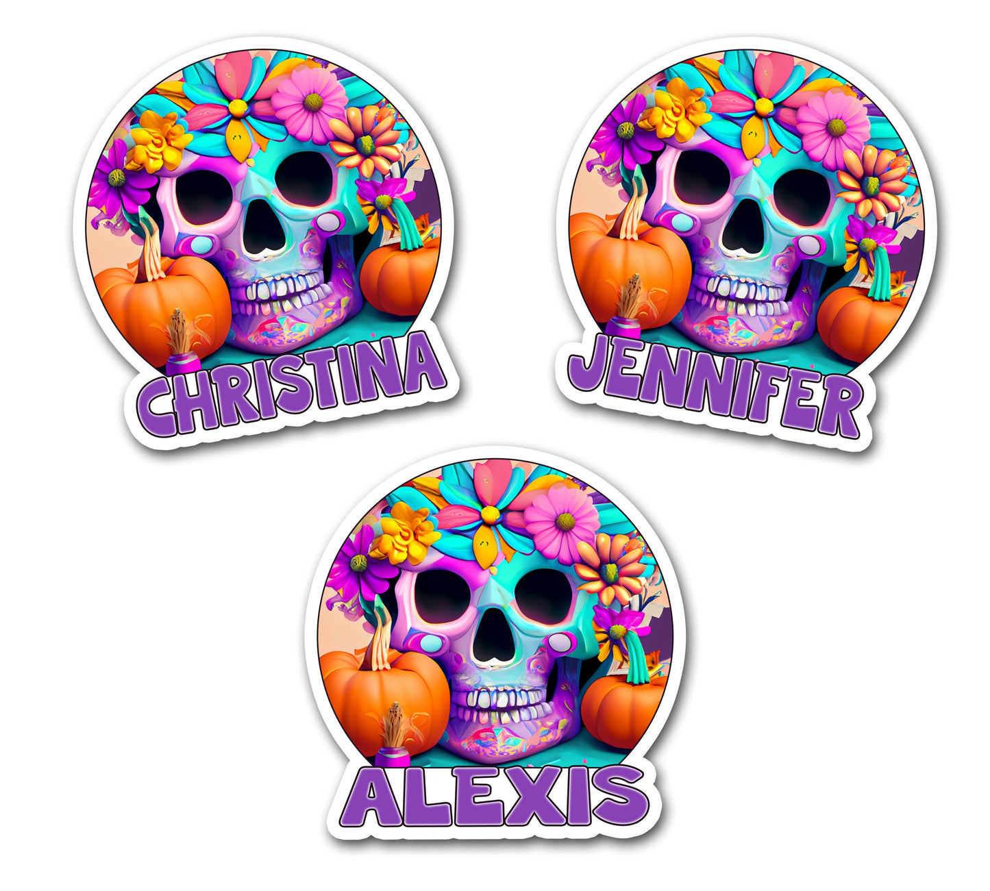 Sugar Scull Name Sticker, Custom Text Sticker, Halloween Personalized Sticker, Hippie Sticker, Groovy October Boo Box Treat Bag Label