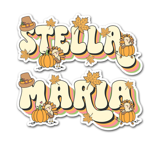 Custom Name Sticker, Thanksgiving Decal, Fall Turkey Sticker, Autumn Place Setting, Retro Aesthetic, Funny Party Favor, Cool Label for Event