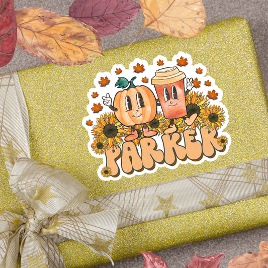 Pumpkin Spice Custom Name Sticker, Custom Sticker, Personalized Sticker, Custom Name Sticker, Fall Sticker, Vintage Sticker, Autumn Name Tag