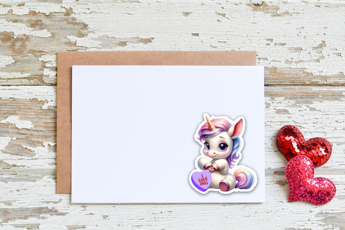 Cute Valentine Sticker, Sweetheart Animal Sticker, Personalized Sticker, Custom Text Sticker, Unicorn, Heart Candy Message Love Sticker