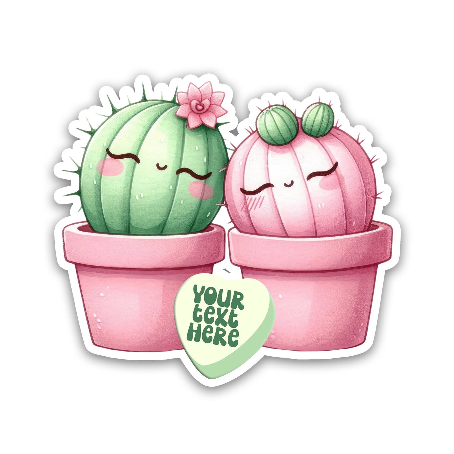 Cute Valentine Sticker, Sweetheart Conversation Sticker, Personalized Sticker, Custom Text Sticker, Cactus, Heart Candy Message Love Sticker