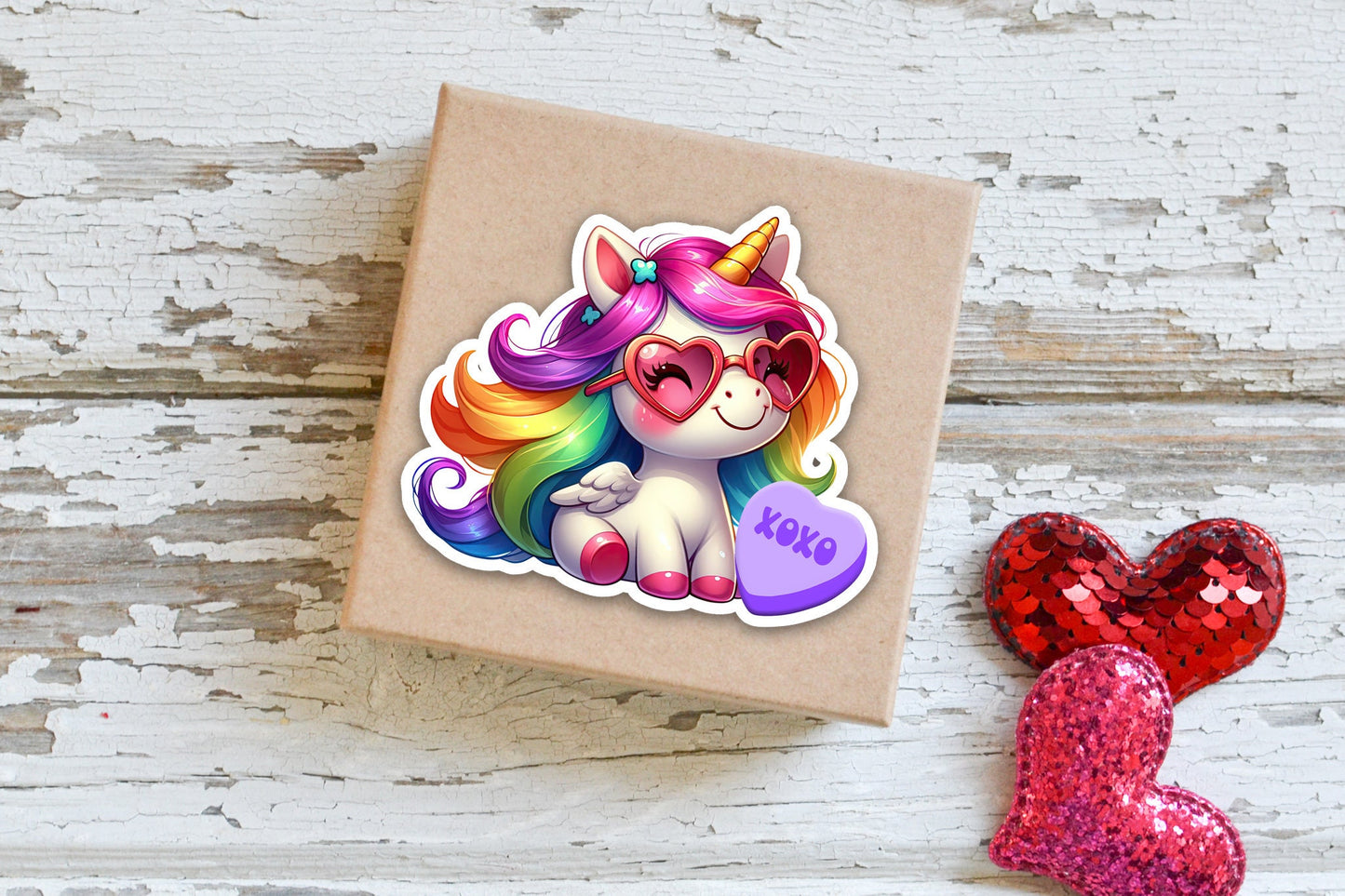 Cute Sticker for Valentines Day! Unicorn Custom Heart Love Message, Stickers for Kids, Candy Treat Bag Sticker, Classroom Valentines