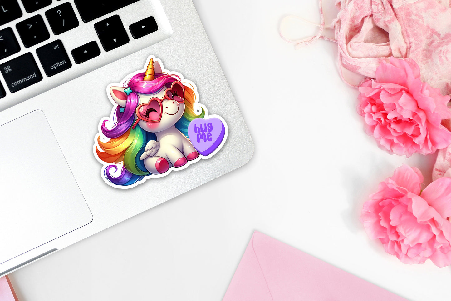 Cute Sticker for Valentines Day! Unicorn Custom Heart Love Message, Stickers for Kids, Candy Treat Bag Sticker, Classroom Valentines