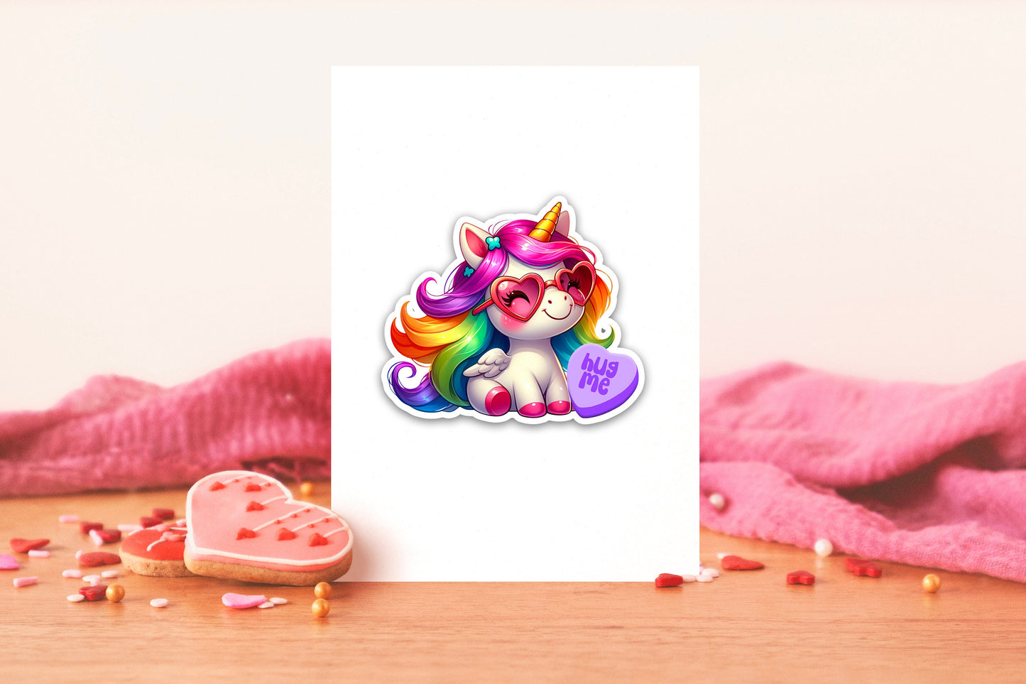 Cute Sticker for Valentines Day! Unicorn Custom Heart Love Message, Stickers for Kids, Candy Treat Bag Sticker, Classroom Valentines