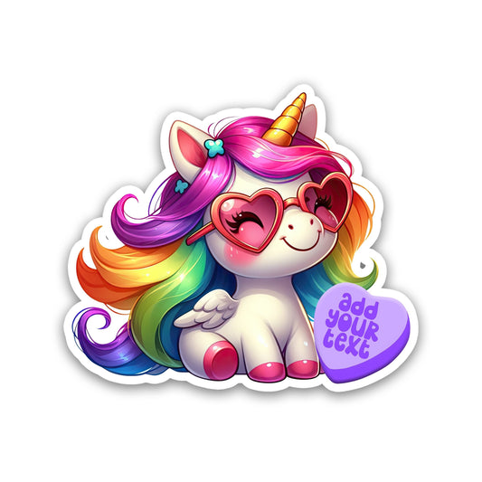 Cute Sticker for Valentines Day! Unicorn Custom Heart Love Message, Stickers for Kids, Candy Treat Bag Sticker, Classroom Valentines