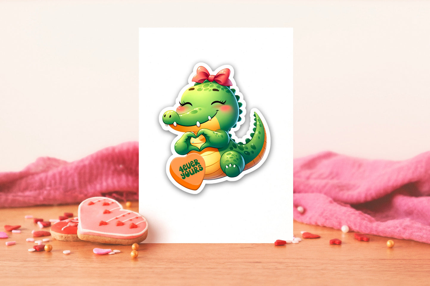 Cute Valentine Sticker, Sweetheart Baby Dragon Sticker, Personalized Sticker, Custom Text Sticker, Fantasy Heart Candy Message Love Sticker