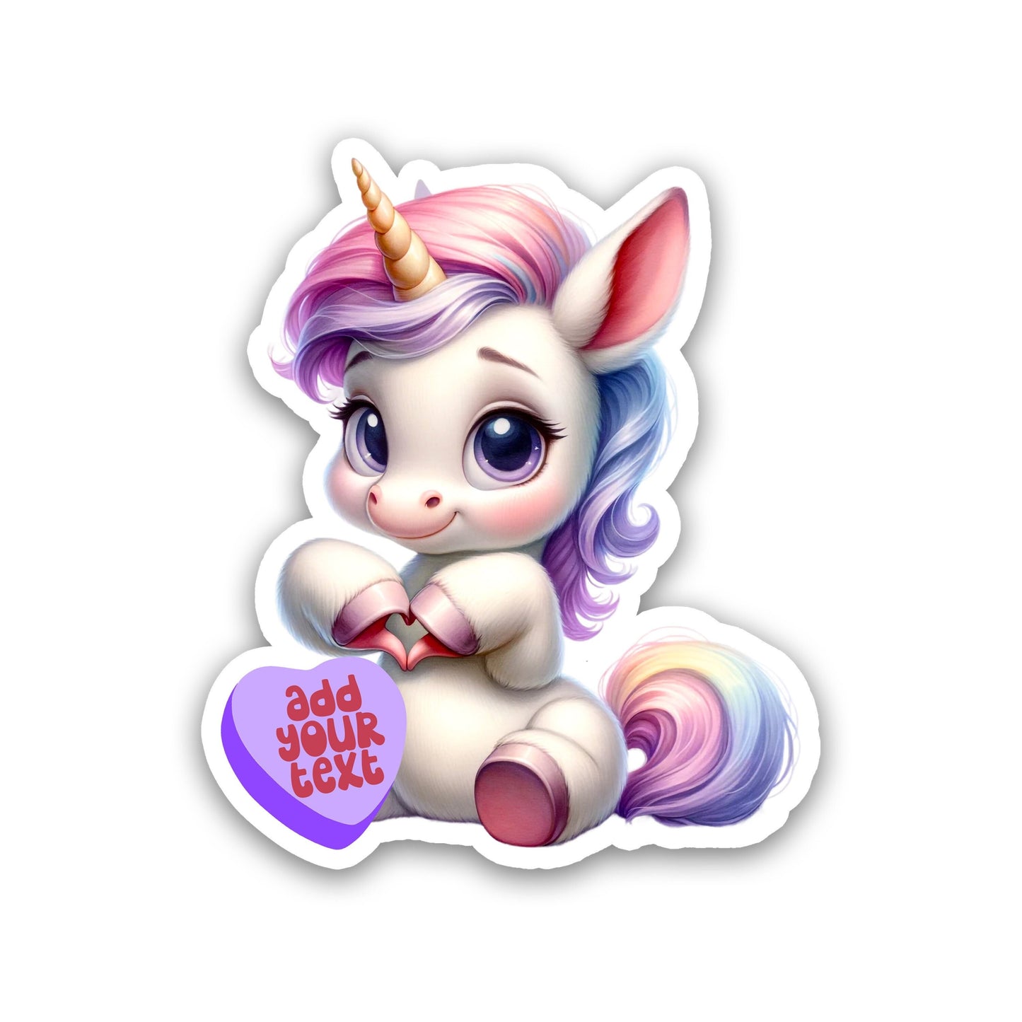 Cute Valentine Sticker, Sweetheart Animal Sticker, Personalized Sticker, Custom Text Sticker, Unicorn, Heart Candy Message Love Sticker