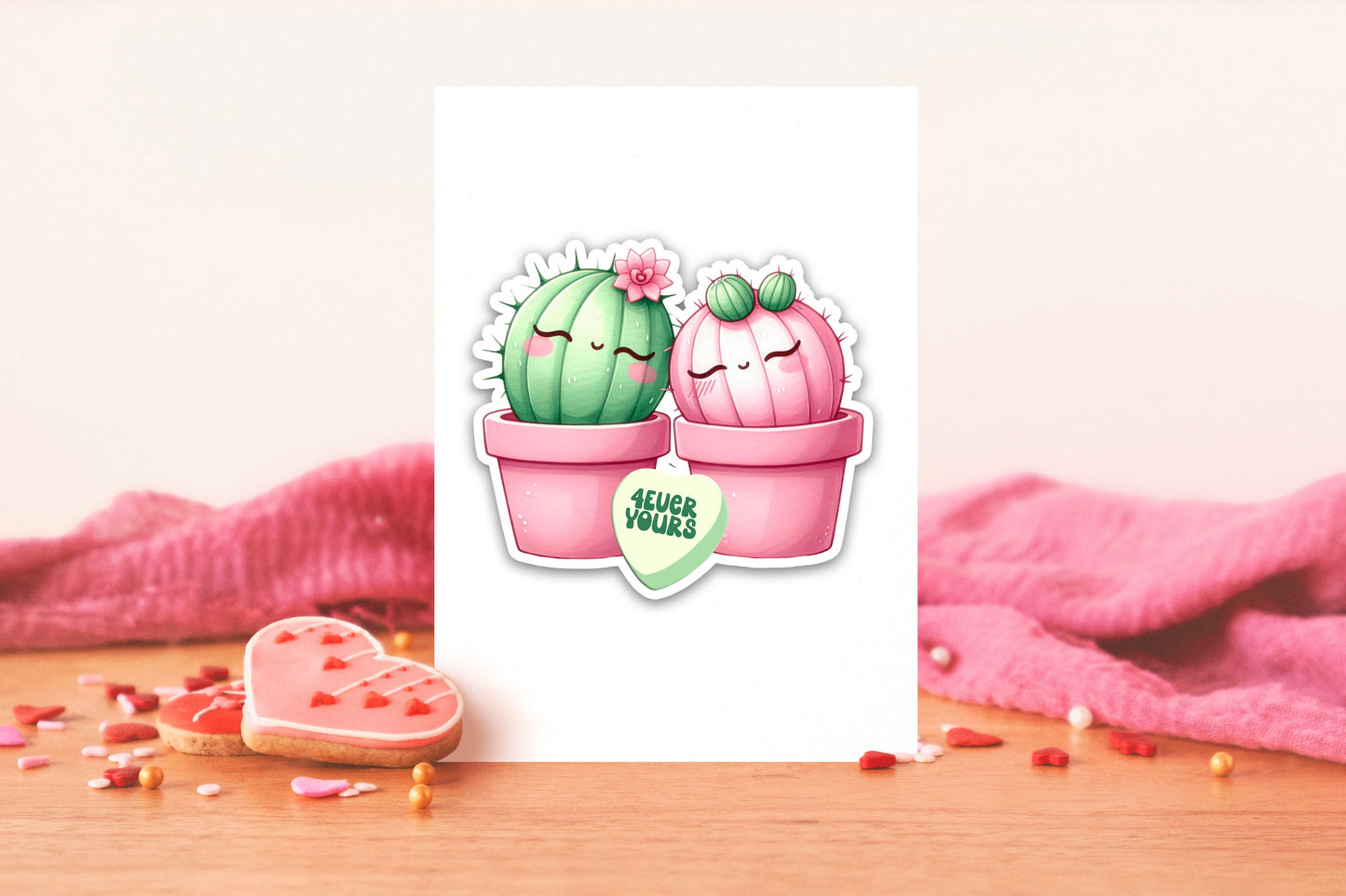 Cute Valentine Sticker, Sweetheart Conversation Sticker, Personalized Sticker, Custom Text Sticker, Cactus, Heart Candy Message Love Sticker