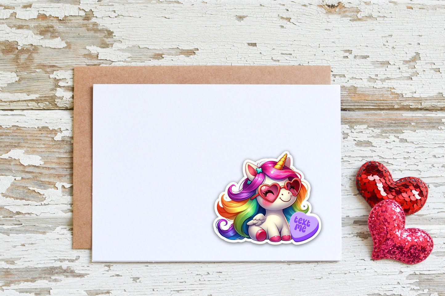 Cute Sticker for Valentines Day! Unicorn Custom Heart Love Message, Stickers for Kids, Candy Treat Bag Sticker, Classroom Valentines