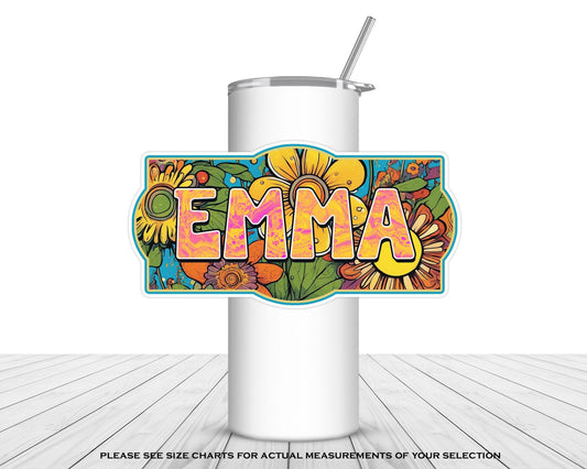 Retro Custom Water Bottle Sticker, Tumbler Decorations, Personalized Name Sticker, Waterproof Decal, Aesthetic Laptop Sticker Groovy Flowers