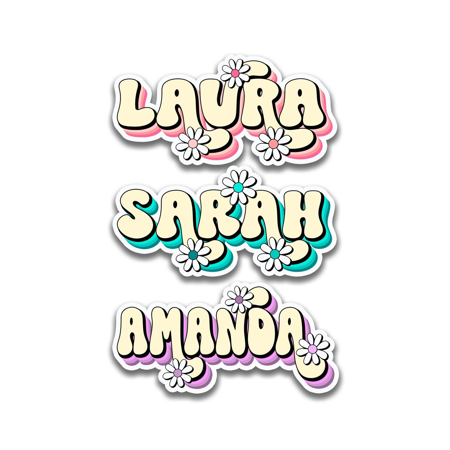 Retro Custom Name Sticker, Custom Sticker, Personalized Sticker, Custom Name Sticker, Hippie Sticker, Vintage Sticker, Daisy Name Tag Label