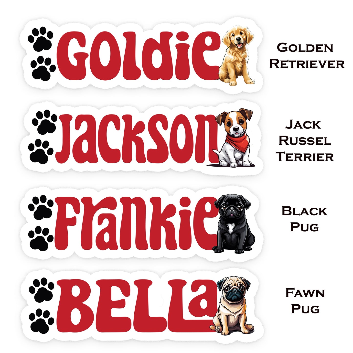 Custom Pet Stickers Popular Breeds, Perfect for Dog Bowls, Feeding stations, Kennles and more! Personalized Waterproof Doggie Name Label