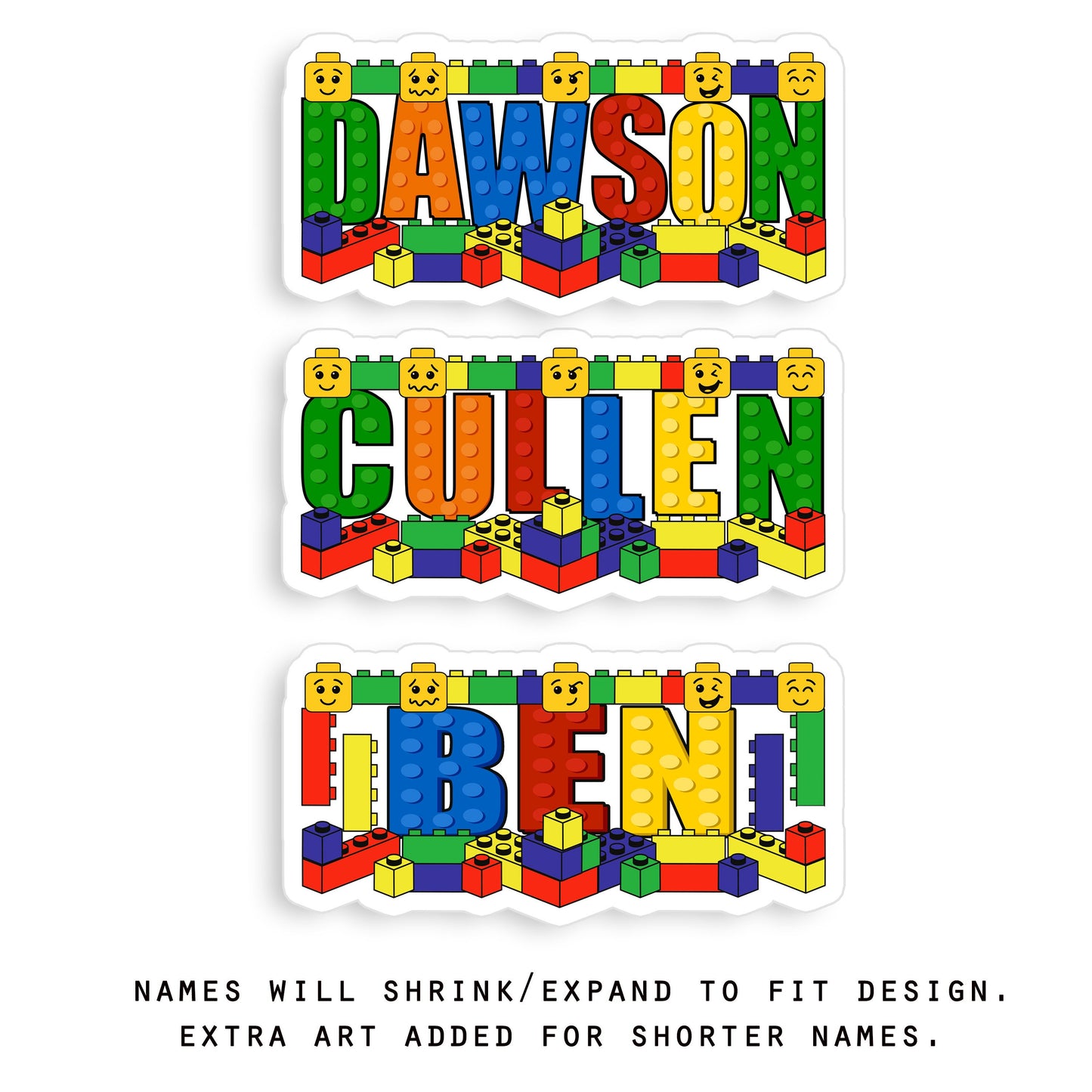 Building Bricks Name Stickers, Personalized Waterproof Decals for Kids, School Supplies, Tumblers, Laptops