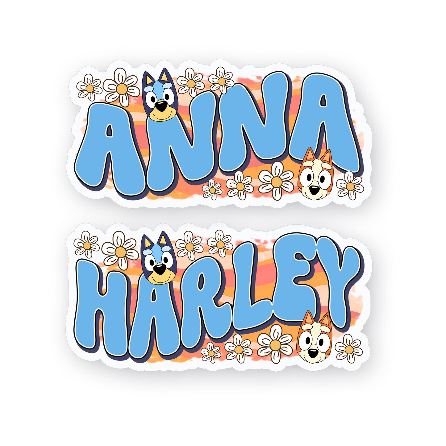 Blue Dog Custom Name Sticker, Personalized Waterproof Decals for Kids, School Labels, Tumblers, Laptops, Water Bottles