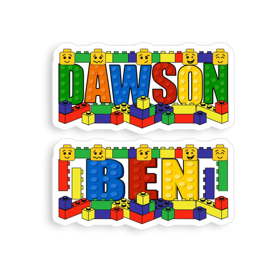 Building Bricks Name Stickers, Personalized Waterproof Decals for Kids, School Supplies, Tumblers, Laptops